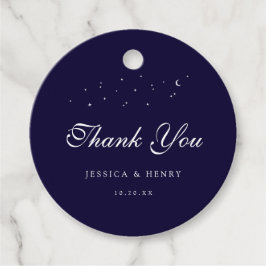 Celestial Elegant Script Midnight Blue Wedding Bedankjes Labels