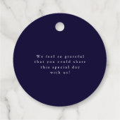 Celestial Elegant Script Midnight Blue Wedding Bedankjes Labels (Achterkant)