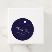 Celestial Elegant Script Midnight Blue Wedding Bedankjes Labels (In situ)