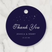 Celestial Elegant Script Midnight Blue Wedding Bedankjes Labels (Voorkant)
