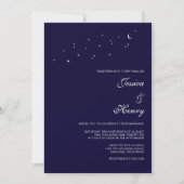Celestial Elegant Script Midnight Blue Wedding Kaart (Voorkant)
