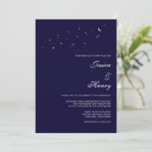 Celestial Elegant Script Midnight Blue Wedding Kaart (Staand voorkant)