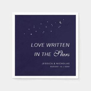 Celestial Elegant Script Midnight Blue Wedding Servet