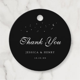 Celestial Elegant Script Minimal Black Wedding Bedankjes Labels