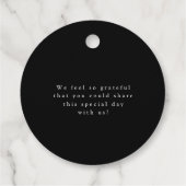 Celestial Elegant Script Minimal Black Wedding Bedankjes Labels (Achterkant)