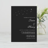 Celestial Elegant Script Minimalist Black Wedding Kaart (Staand voorkant)