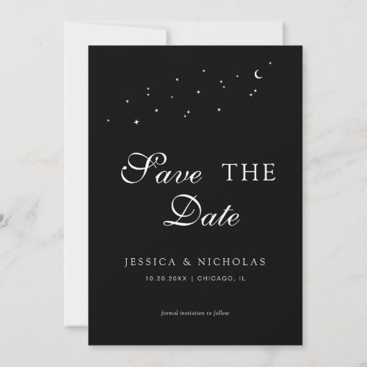 Celestial Elegant Script Zwart Trouwfoto Save The Date (Voorkant)