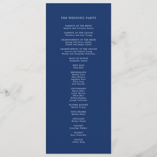 Celestial Elegant Stars Navy Blue Wedding Flat Programmakaart (Achterkant)