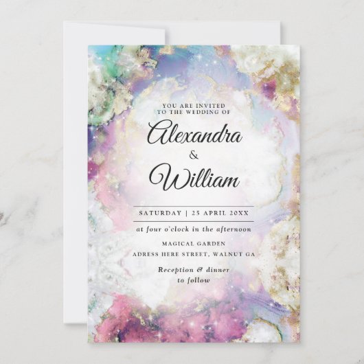 Celestial Elegant Waterverf Modern Gold Wedding Kaart (Voorkant)