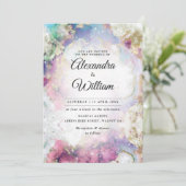 Celestial Elegant Waterverf Modern Gold Wedding Kaart (Staand voorkant)