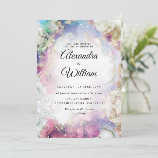 Celestial Elegant Waterverf Modern Gold Wedding Kaart (Staand voorkant)