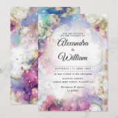 Celestial Elegant Waterverf Modern Gold Wedding Kaart (Voorkant / Achterkant)