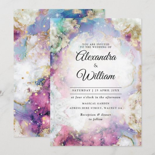 Celestial Elegant Waterverf Modern Gold Wedding Kaart (Voorkant / Achterkant)