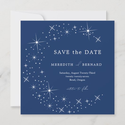 Celestial Elegant Wedding Moon Blue Save The Date (Voorkant)
