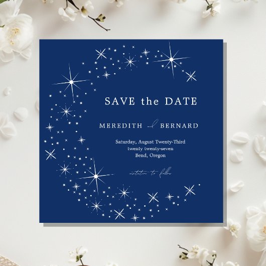 Celestial Elegant Wedding Moon Blue Save The Date