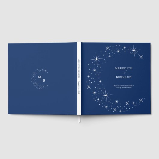 Celestial Elegant Wedding Moon Navy Blue Monogram Gastenboek (Volledig)