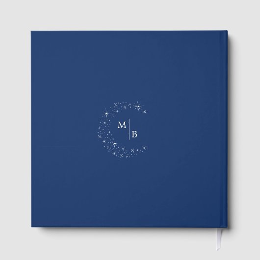Celestial Elegant Wedding Moon Navy Blue Monogram Gastenboek (Achterkant)