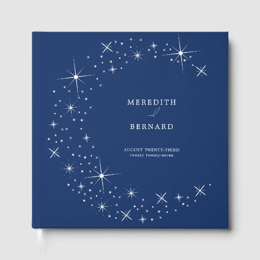Celestial Elegant Wedding Moon Navy Blue Monogram Gastenboek (Voorkant)