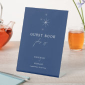 Celestial Elegant Wedding Navy Blue Guest Book Reclamebord Met Voetstuk (Insitu)