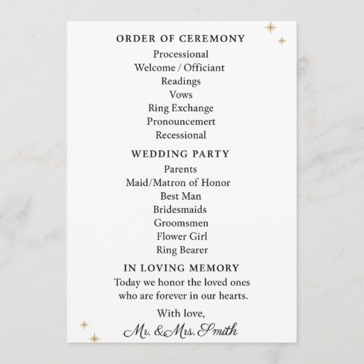 Celestial Elegant Zwart & Goud Trouwprogramma Programmakaart (Achterkant)