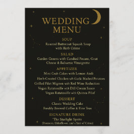 Celestial Elegant Zwart & Goud Wedding Menu