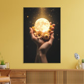 Celestial Embrace: Moon & Flowers Canvas Art (Insitu (Woonkamer))