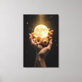 Celestial Embrace: Moon & Flowers Canvas Art Afdruk (Voorkant)