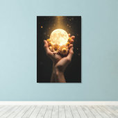 Celestial Embrace: Moon & Flowers Canvas Art Afdruk (Insitu (Houten vloer))