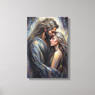 Celestial Embrace Romantische Sterrennacht Art Canvas Afdruk