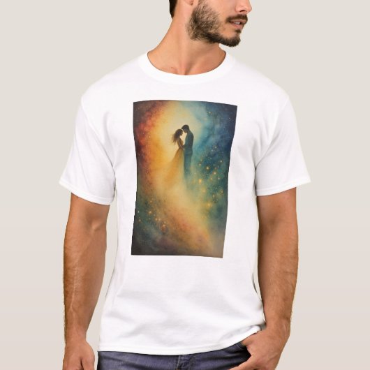 Celestial Embrace Watercolor Art, Couple T-shirt (Voorkant)