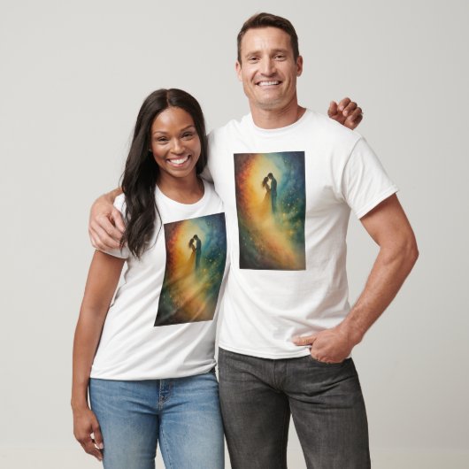 Celestial Embrace Watercolor Art, Couple T-shirt (Unisex)
