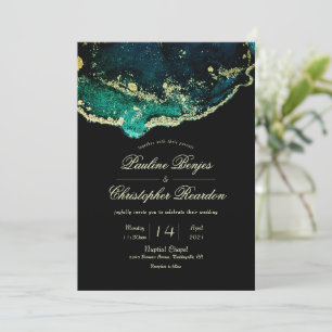 Celestial Emerald Black Gold Ink Wash Weddenschap Kaart
