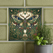 Celestial Emerald Butterfly Vintage Floral Art Tegeltje
