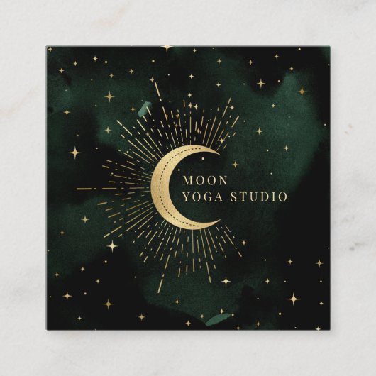 Celestial Emerald Crescent Moon Vierkante Visitekaartje (Voorkant)