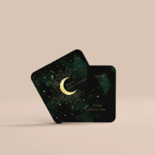 Celestial Emerald Crescent Moon Vierkante Visitekaartje