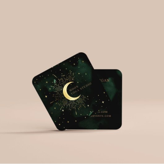 Celestial Emerald Crescent Moon Vierkante Visitekaartje