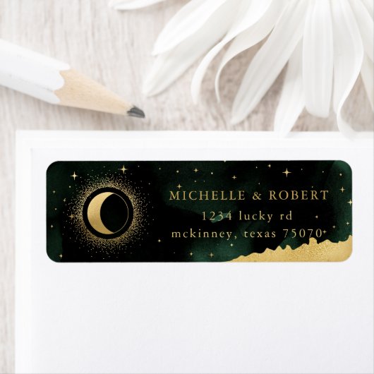 Celestial Emerald Gold Moon retour adreslabel Etiket (Insitu)