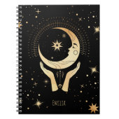 Celestial Esoteric Black Faux Gold Moon Hands Name Notitieboek (Voorkant)