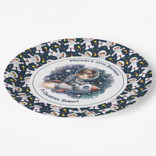 Celestial Event Space thema Verjaardagsfeest Papieren Bordje (Gekanteld)