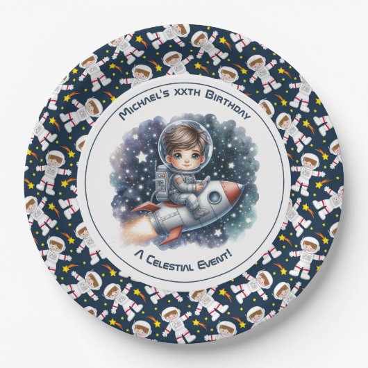 Celestial Event Space thema Verjaardagsfeest Papieren Bordje (Voorkant)