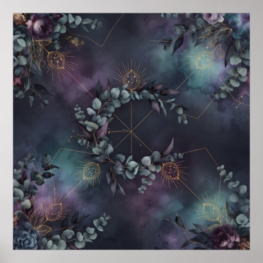 Celestial Eye Eucalyptus Donkere Bloemposter Poster (Voorkant)