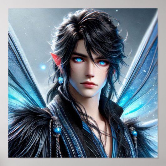Celestial Fairy Prince with Piercing Sapphire Eyes Poster (Voorkant)