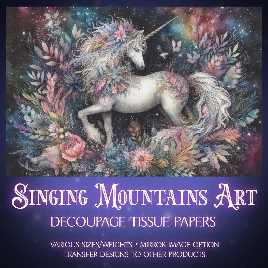 Celestial Fantasy Floral Unicorn Decoupage Tissuepapier