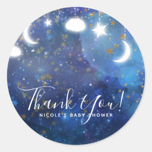 Celestial Fantasy Gold Stars & Glow Baby shower Ronde Sticker