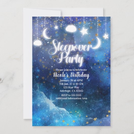 Celestial Fantasy Gold Stars Glow Sleepover Party Kaart (Voorkant)