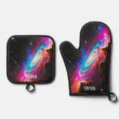 Celestial Fantasy Zwart Gat Aangepaste Naam Ovenwant & Pannenlap Set (Voorkant)