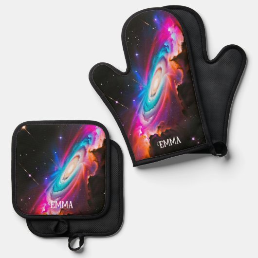 Celestial Fantasy Zwart Gat Aangepaste Naam Ovenwant & Pannenlap Set (Voorkant / Achterkant)