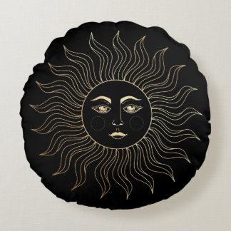 Celestial Faux Gold Sun Black Rond Kussen