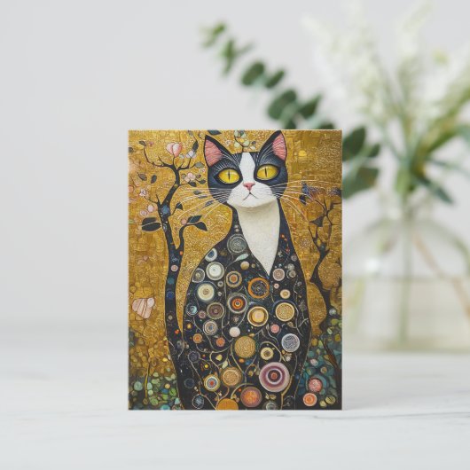 Celestial Feline in goud Briefkaart (Staand voorkant)