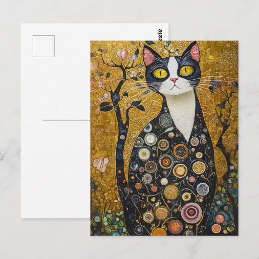 Celestial Feline in goud Briefkaart (Voorkant / Achterkant)